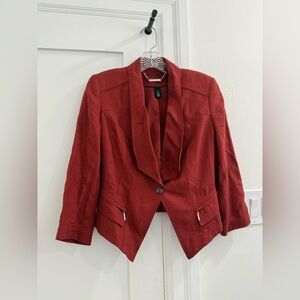 White House Black Market brick red blazer w/ shoulder pads + quarter sleeves